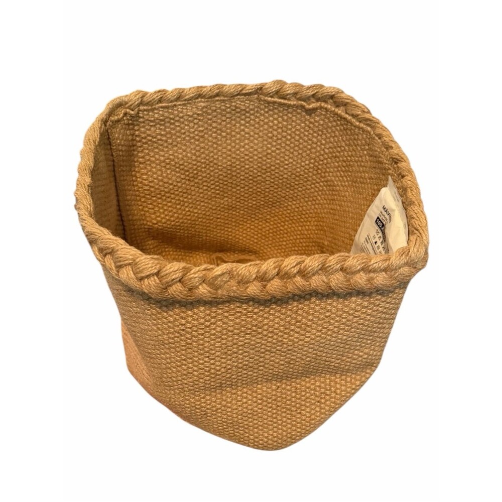 IKEA Mavinn Handmade Basket 10.25x9.75x9.75 Tan Woven Braided Polyester Flexible
